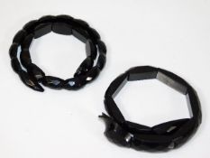 Two Victorian carved Whitby jet snake bangles