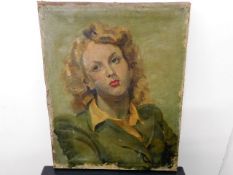 An oil on canvas depicting 1940’s young woman by H