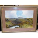 A framed gouache painting of Dartmoor signed R. D.