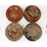 Four c.1900 Chinese soapstone plates with carved l