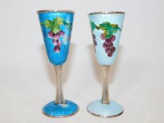 Two enamelled 0.980 silver goblets, one with fault