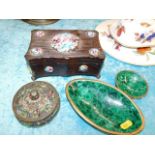 An arts & crafts style box with enamelled roundels