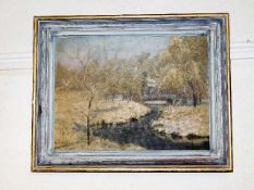 A framed oil titled Winter by the Lea, Stanboro by
