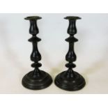 A pair of 19thC. pewter candlesticks