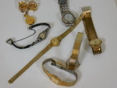 Six ladies fashion watches & one silver cocktail w