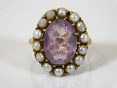 An antique 9ct pearl & amethyst ring 4.5g