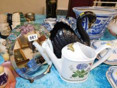 A large Dartmouth pottery black swan, a decorative