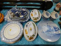 Two Worcester tureens, a large blue & white charge