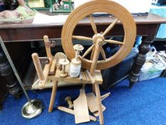 A vintage pine spinning wheel