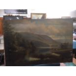 An unframed c.1900 landscape oil on canvas of catt