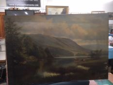 An unframed c.1900 landscape oil on canvas of catt
