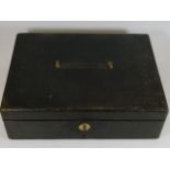 A 19thC. leather bound cash box lacking handle by