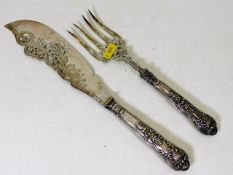A hallmarked silver fish knife & fork set