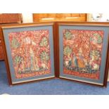 Two detailed framed woollen tapestries