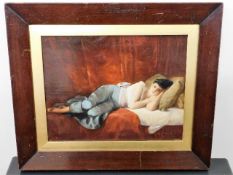 A framed 19thC. French oil on panel of woman in repose signed P. P. Tillier approx. size 10in x 8in