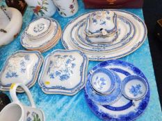 Three blue & white dinnerware tureens, other match