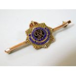A 9ct gold enamelled sweetheart brooch Royal Army
