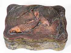 A Japanese silver plate on copper box with carp de