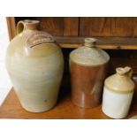 One large stoneware slab bottle a/f & two others a/f