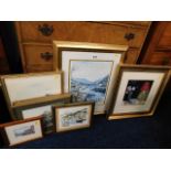 A framed Victorian print of Looe Cornwall & a quan