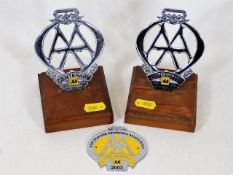 Three New Zealand AA motoring badges 1903 to 2003