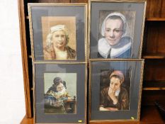 Four framed watercolours after famous works includ