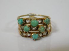 An antique yellow metal ring set with turquoise &
