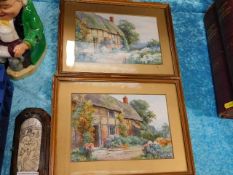 Two early 20thC. country cottage watercolours sign