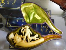 A carved meerschaum pipe & case, repaired
