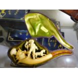 A carved meerschaum pipe & case, repaired