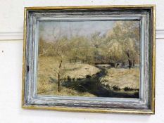 A framed oil titled Winter by the Lea, Stanboro by