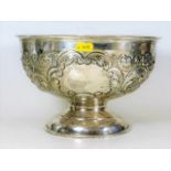 A silver rose bowl with embossed decoration 840g