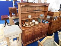 A three drawer pine kitchen dresser