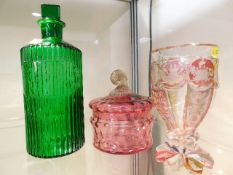 A 19thC. Bohemian glass goblet, a green poison bot