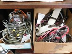 Two boxes of horse riding bits & tack
