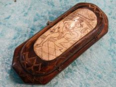 A Japanese erotica tobacco box with carved bone pa