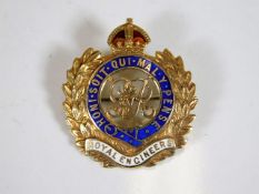 A 9ct gold enamelled Royal Engineers sweetheart ba