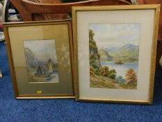 A landscape watercolour signed P. Derwin twinned w