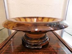 A large art deco smokey glass bowl with stand