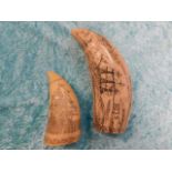 Two reproduction resin Scrimshaw style items