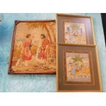 An antique woolwork picture & two others