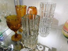 Two Czech vases & three Bohemian style amber colou
