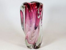 A large heavy glass Bohemian vase, chip to base