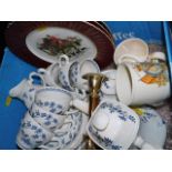 A small blue & white tea set & other items