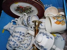 A small blue & white tea set & other items