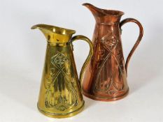 A copper & brass art nouveau jug