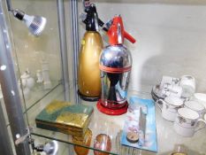 Two retro soda siphons & other items