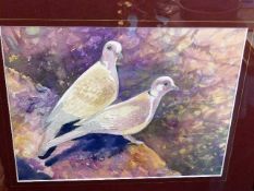 A Robin Armstrong watercolour of collared doves