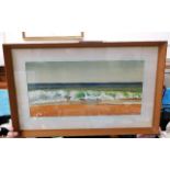 A 1960/70's framed conceptual watercolour of beach