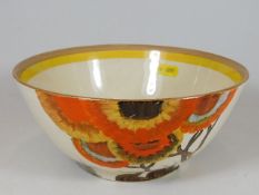 A Clarice Cliff Rhodanite pattern bowl 8in